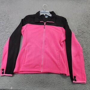 Polar Edge Jacket Womens Medium Pink Black Fleece Full Zip Pockets Outdoor Warm